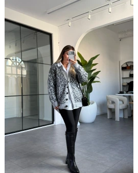 GRİ FÜME LEOPAR DESEN HIRKA