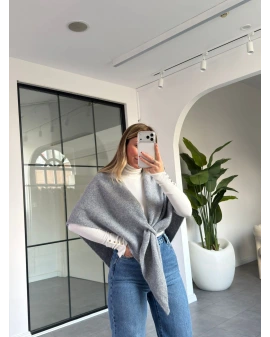 GRİ MELANJ ÜÇGEN İÇTEN GEÇMELİ TRİKO ŞAL