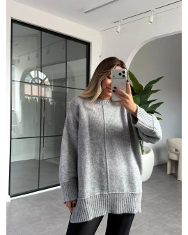 GRİ ÖN DİKİŞ DETAYLI KAZAK