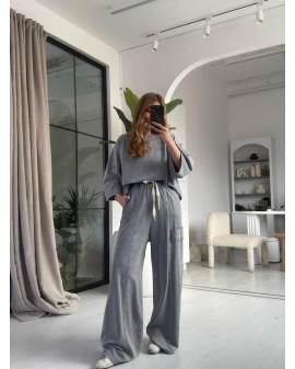 Gri Oversize İşleme Detay Spor Takım