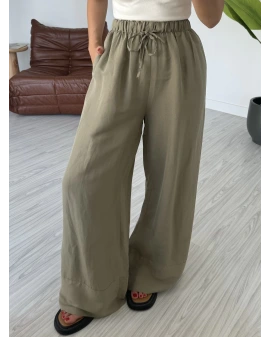 Haki %1OO Keten Pamuk Pantolon