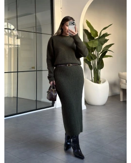 HAKİ BİSİKLET YUMUŞACIK DOKULU TRİKO UZUN ELBİSE