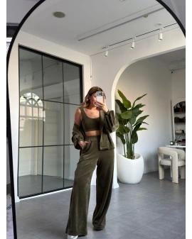 HAKİ KADİFE ÜÇLÜ TAKIM