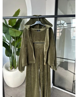 HAKİ KADİFE ÜÇLÜ TAKIM