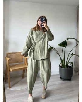 Haki Paraşüt %100 Cotton Pantolonlu Takım