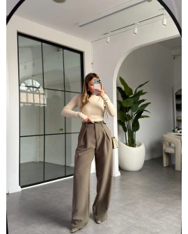 HAKİ PİLELİ İÇTEN PERVAZLI PANTOLON