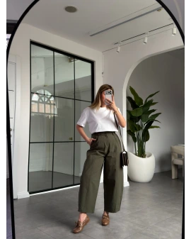 HAKİ TEK PİLELİ ŞALVAR PANTALON