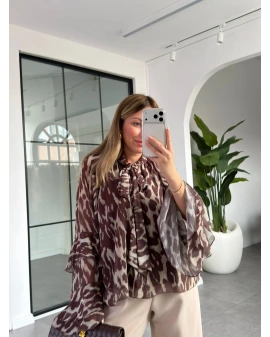 KAHVE BAĞLAMALI ŞİFON BLUZ