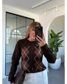 KAHVE BAKLAVA DESEN TRİKO HIRKA