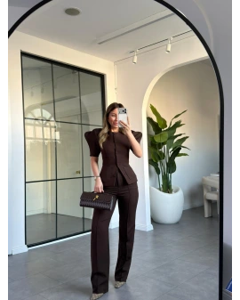 KAHVE BALON KOL VATKALI CEKET PANTOLON TAKIM 5152