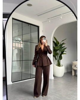 KAHVE BELDEN OTURTMALI CEKET TAKIM