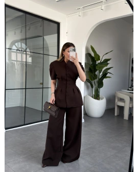 KAHVE BELDEN OTURTMALI PANTOLONLU TAKIM