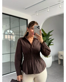 KAHVE BELİ LASTİKLİ GÖMLEK