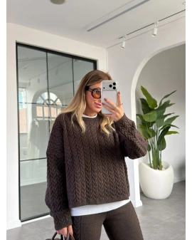 KAHVE BİSİKLET YAKA SAÇ ÖRGÜ TRİKO TAKIM