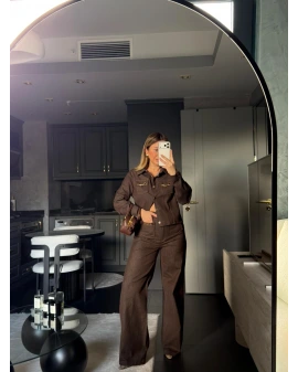 KAHVE CEP DETAYLI JEAN CEKET PANTOLON TAKIM