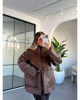 KAHVE ÇİFT TARAFLI TASARIM KÜRK MONT