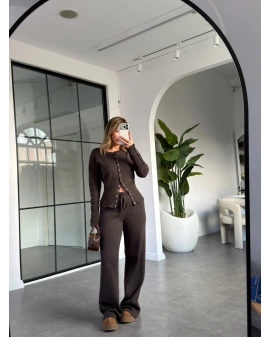 KAHVE ÇITÇIT DETAYLI TRİKO TAKIM