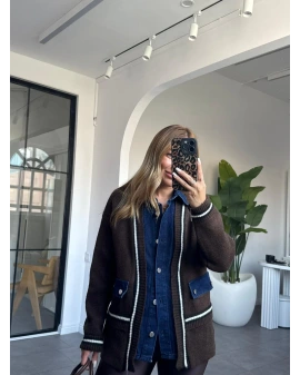 KAHVE DENİM DETAY HIRKA