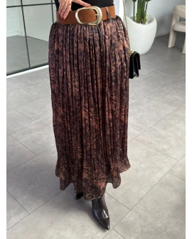 KAHVE DESENLİ PİLİSELİ ETEK