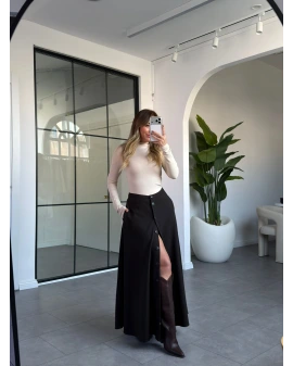 KAHVE DÜĞMELİ KLOŞ ETEK