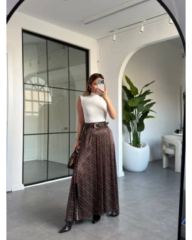 KAHVE EKOSE DESEN SATEN ETEK 9690