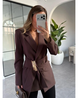 KAHVE GOLD AKSESUAR DETAY BAĞLAMALI BLAZER CEKET