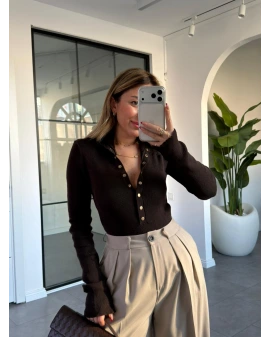 KAHVE GOLD ÇITÇITLI TRİKO BLUZ