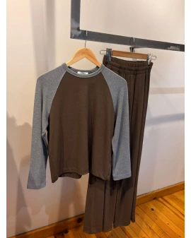 KAHVE GRİ BİSİKLET YAKA TAKIM