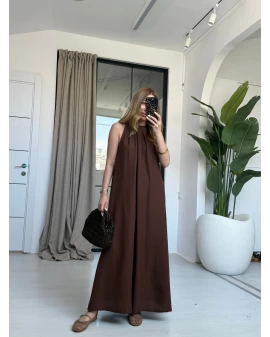 KAHVE HALTER YAKA ELBİSE