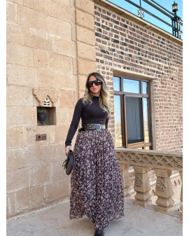 KAHVE KALIN KEMERLİ ŞİFON ETEK