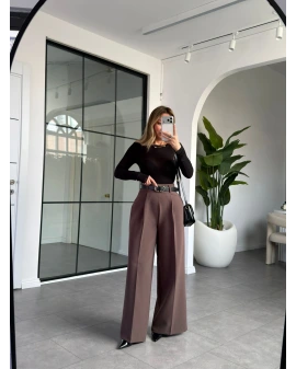 KAHVE KEMERLİ PALAZZO PANTOLON