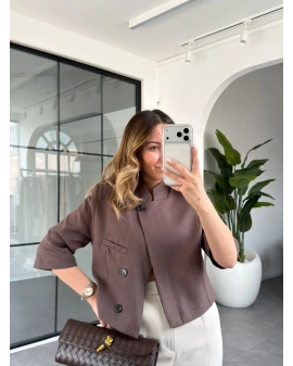 KAHVE KETEN CROP CEKET 9736