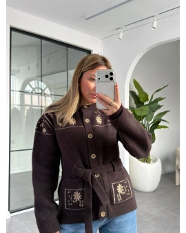 KAHVE NAKIŞLI PREMİUM KEMERLİ HIRKA