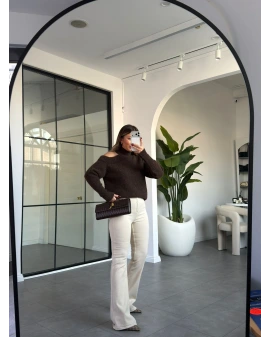 KAHVE OMUZ DETAYLI KAZAK