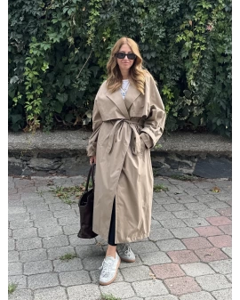 Kahve Oversize Kuşaklı Trençkot