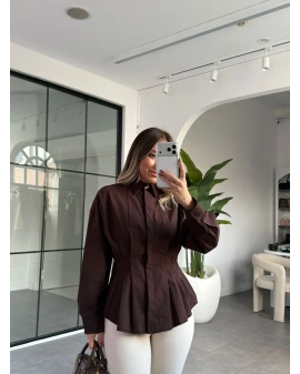 KAHVE PENSLİ GÖMLEK