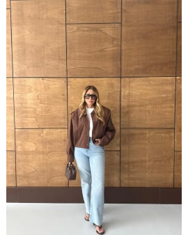 KAHVE PİLE DETAYLI CEKET