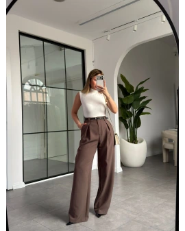 KAHVE PİLELİ İÇTEN PERVAZLI PANTOLON