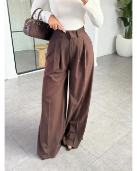 KAHVE PİLİLİ PALAZZO PANTOLON