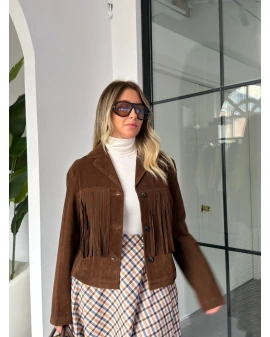 KAHVE PÜSKÜL DETAYLI SÜET CEKET