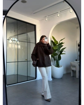 KAHVE ŞAL AKSESUARLI SAKALLI CEKET