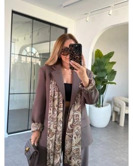 KAHVE SATEN ASTARLI ŞALLI CEKET TAKIM