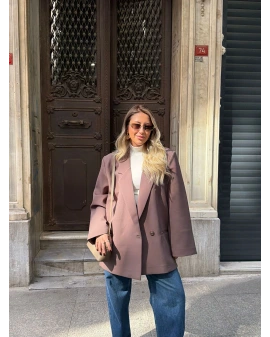 KAHVE TEK DÜĞMELİ OVERSİZE BLAZER CEKET
