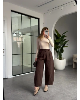 KAHVE TEK PİLELİ ŞALVAR PANTALON