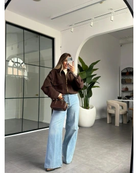 KAHVE TORBA CEPLİ BOMBER CEKET