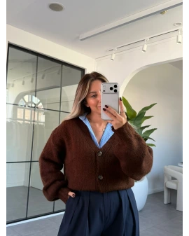 KAHVE V YAKA YUMOŞ DOKULU HIRKA