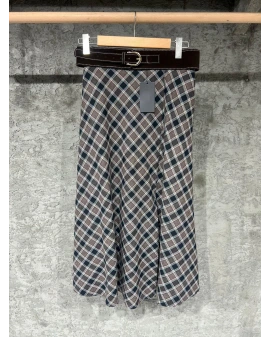 KAHVE VİZON YIRTMAÇ DETAY KEMERLİ EKOSE ETEK