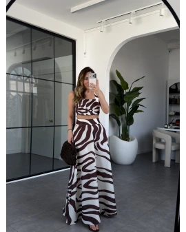 KAHVE ZEBRA DESEN ETEK CROP TAKIM 30437