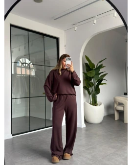 KAHVERENGİ BİSİKLET YAKA ALT ÜST TAKIM