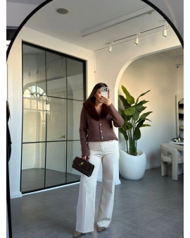 KAHVERENGİ KÜRK YAKA PREMİUM HIRKA